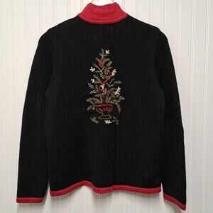 VTG 90s Breckenridge Christmas Cardigan Sweater Womens Small Black Knit Full Zip